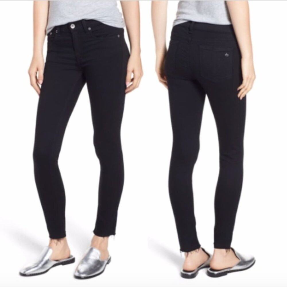 Rag & Bone Faded Black Ankle Skinny Raw Hem Jeans